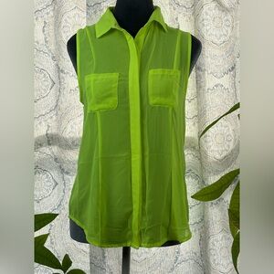 BLVD | Neon Green | Sheer Sleeveless | Sm Blouse | NWOT